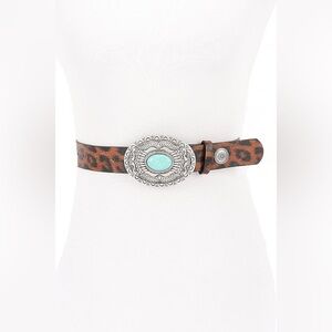 Animal Leopard Print W/Turquoise Concho Skinny Statement Belt